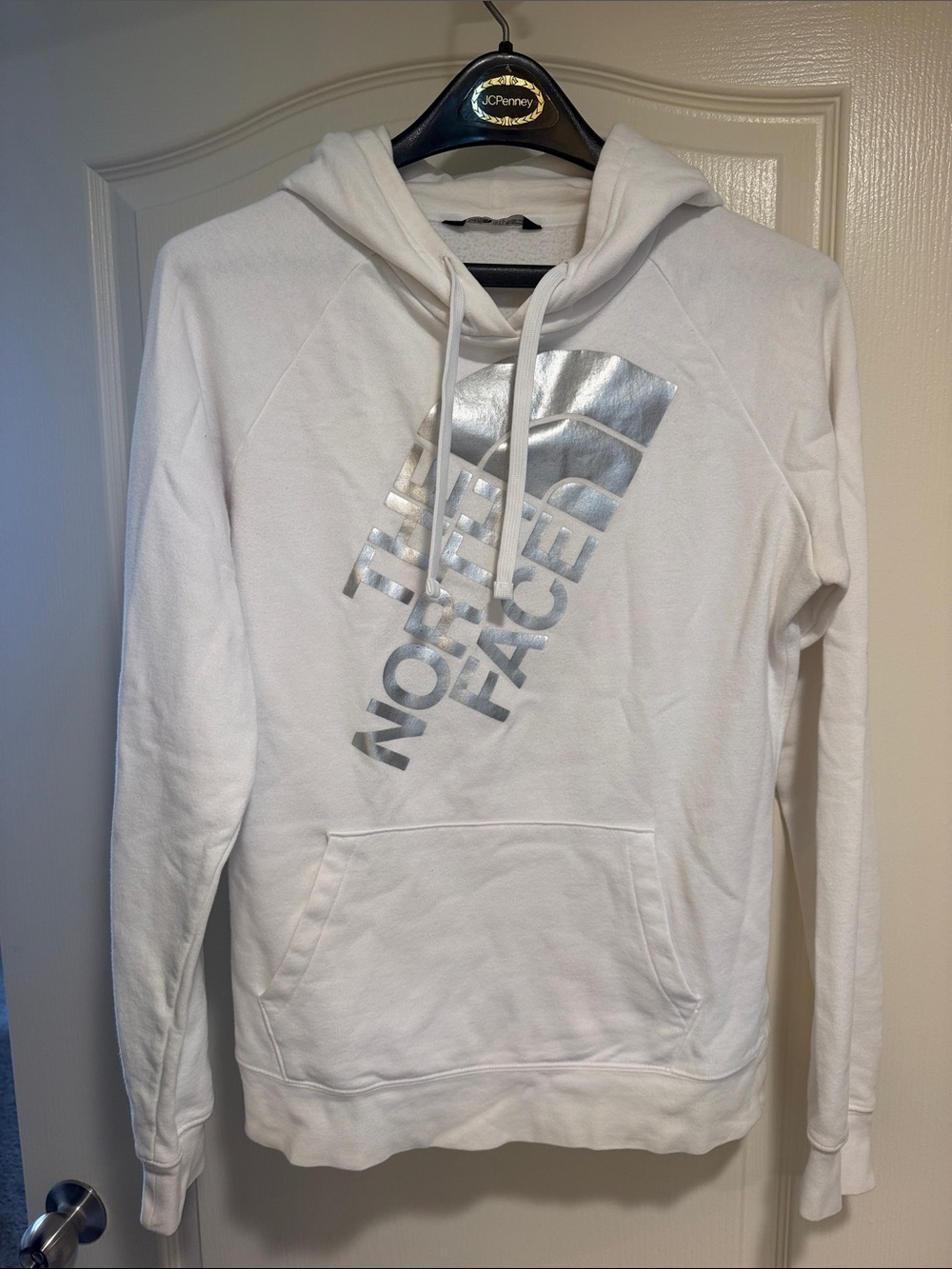 The North Face White Hoodie with Silver Logo